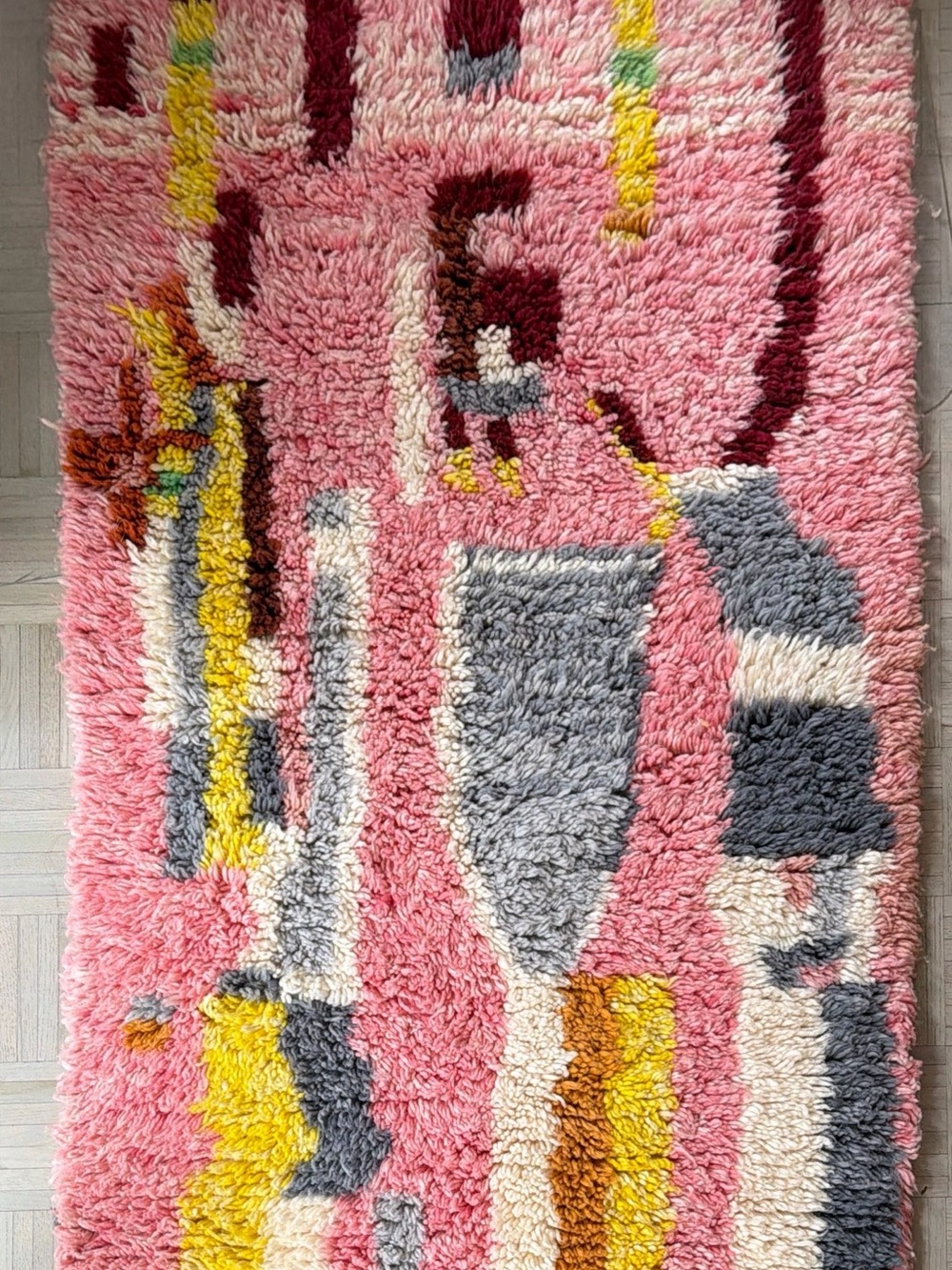 Moroccan Handwoven Abstract Pink Shag Rug 5x7 Never used